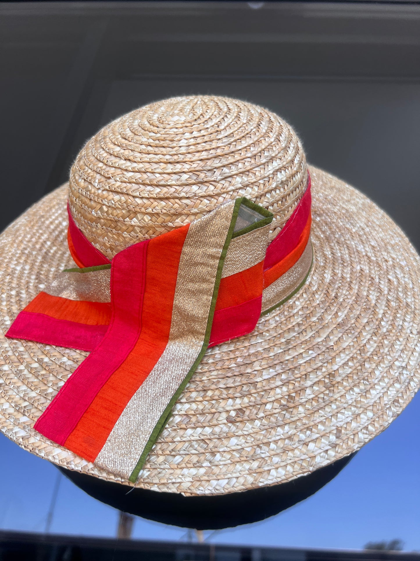 pink & orange sunhat (up-cycled) one size