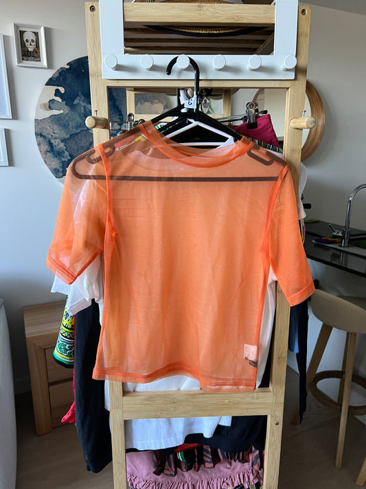 orange see-through tee- S/M