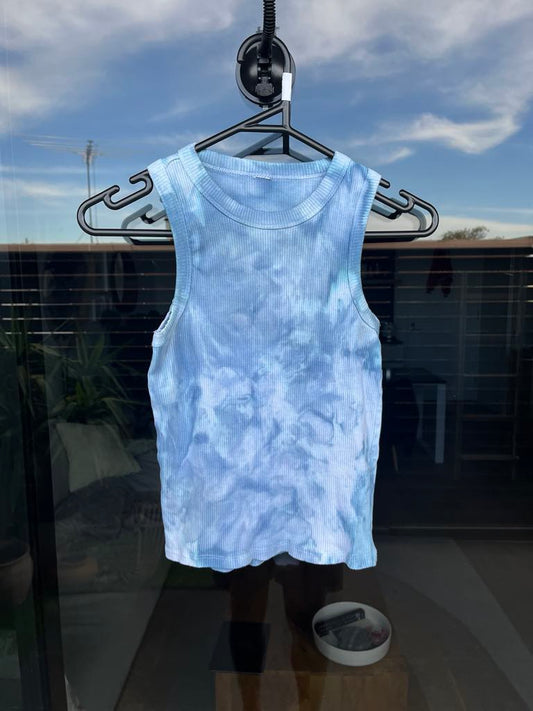 Ice-dye blue sky cotton on tank- XS/S