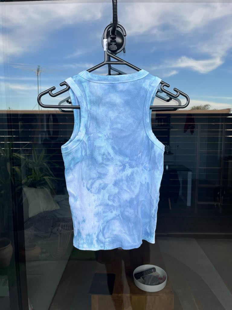 Ice-dye blue sky cotton on tank- XS/S