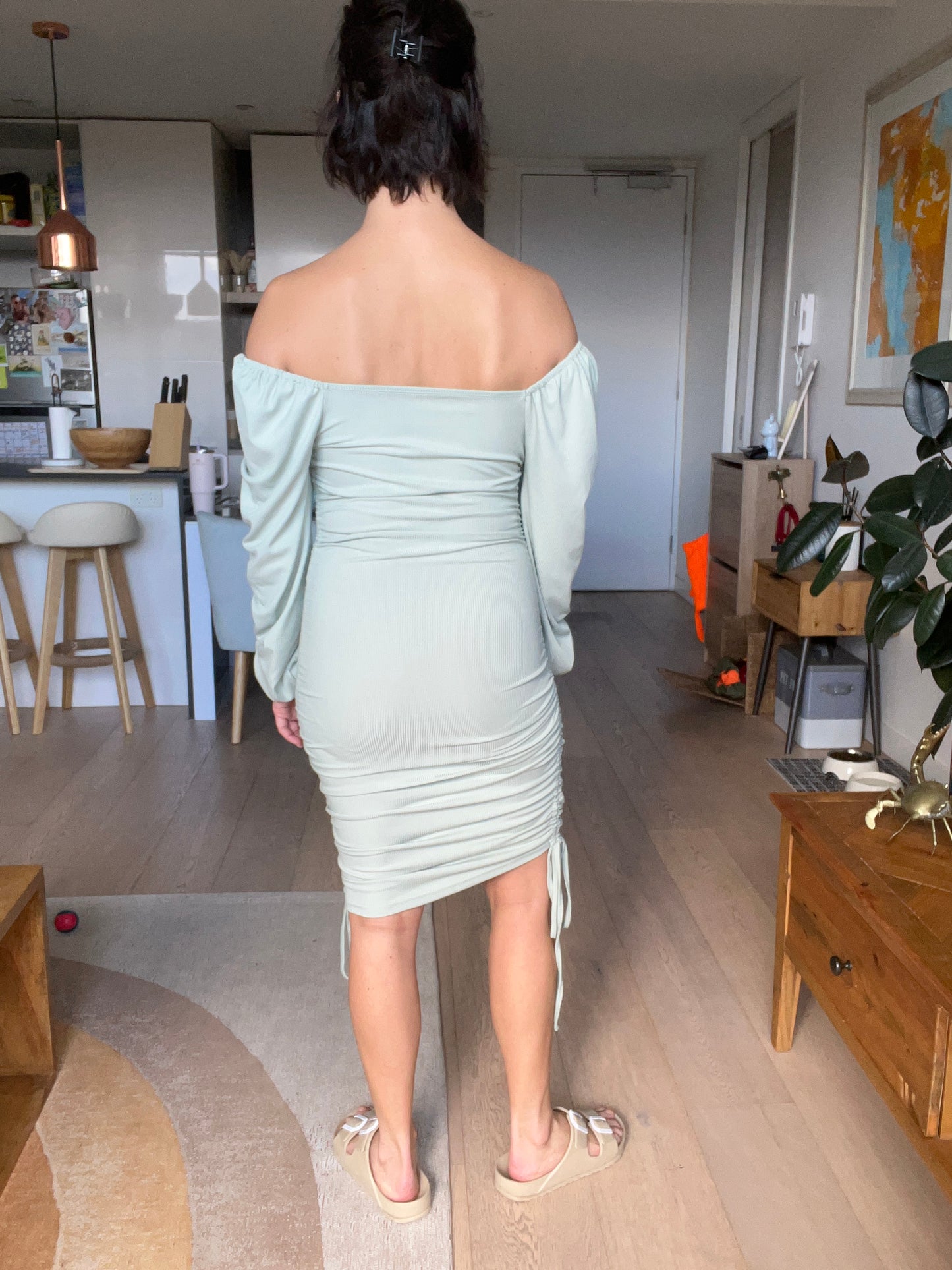 No label ribbed seafoam dress- S