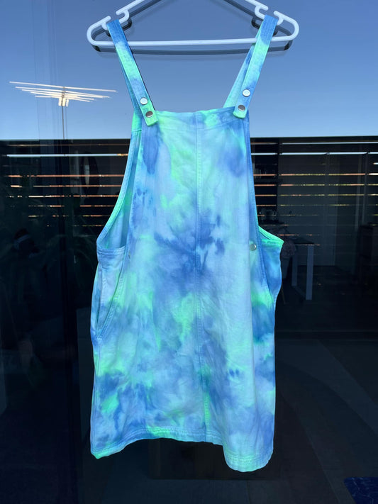 Ice-dye sea turtle overall dress- S