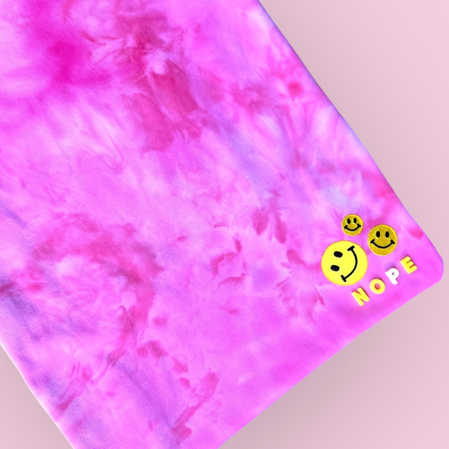 Up-cycled "Nope" Tote- Smiley Corner Neon Pink