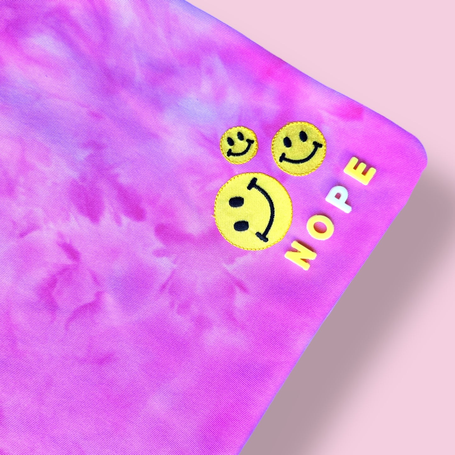 Up-cycled "Nope" Tote- Smiley Corner Neon Pink