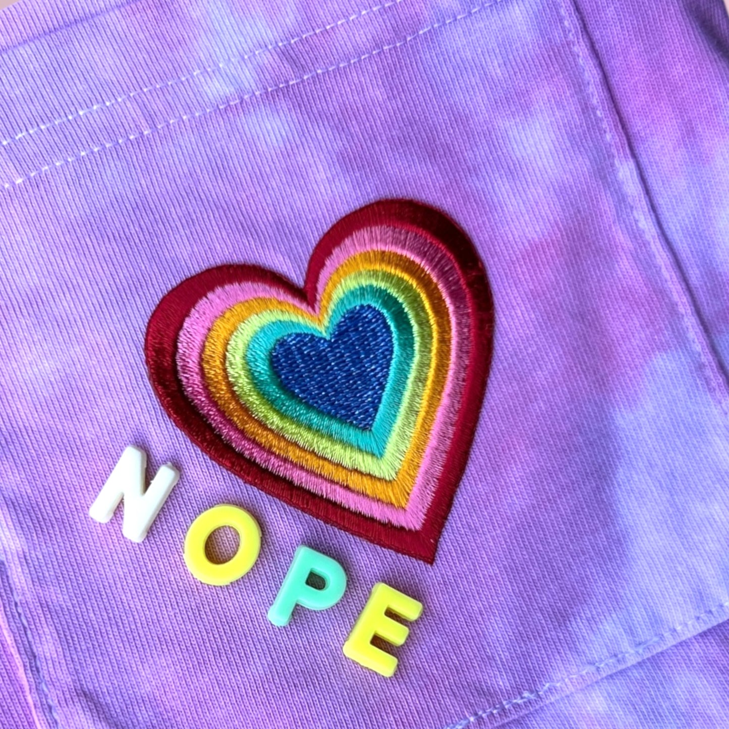 Up-cycled "Nope" Tote- Rainbow Heart