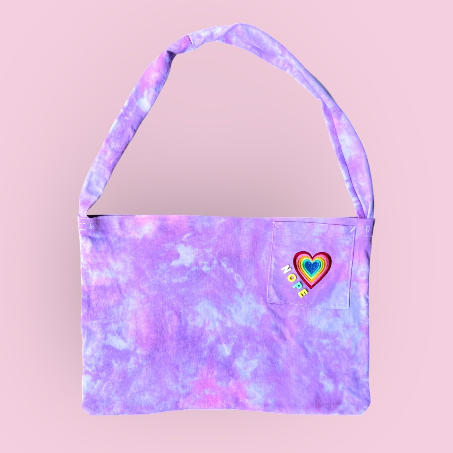 Up-cycled "Nope" Tote- Rainbow Heart